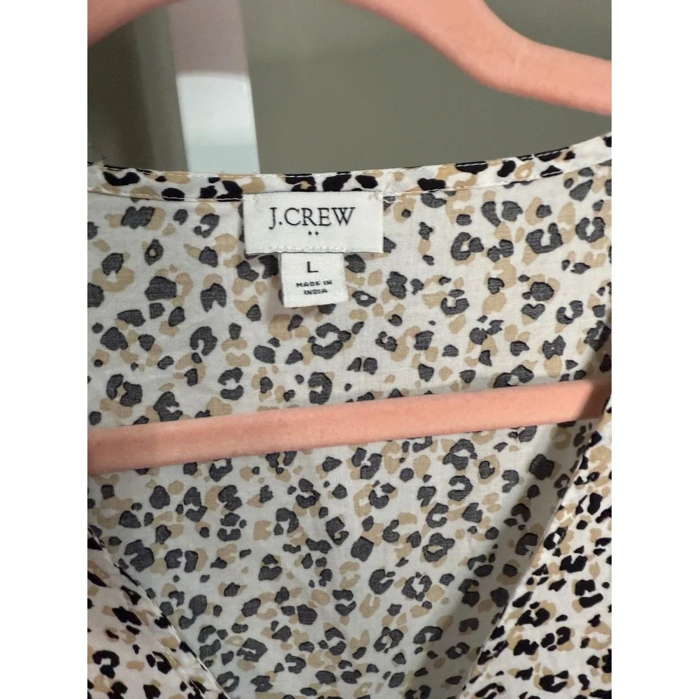 J.Crew Leopard Print Tiered Babydoll Mini Dress 100% Cotton V-Neck L‎ Momcore
